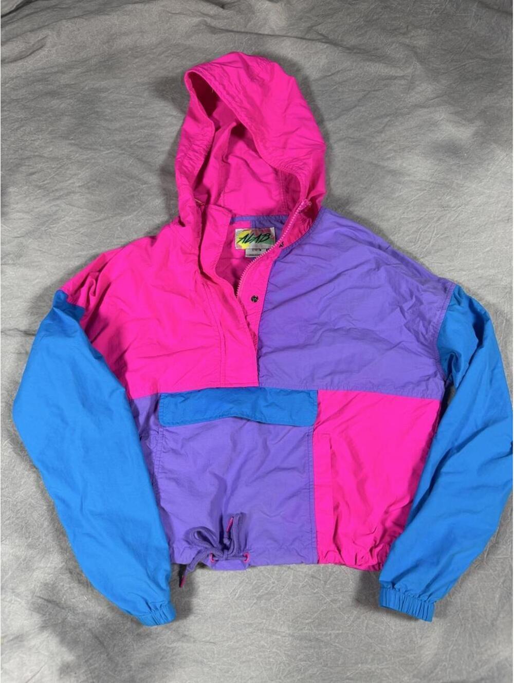 Vintage 90s ALAB Neon Colorblock Windbreaker Anorak Jacket Women’s Small
